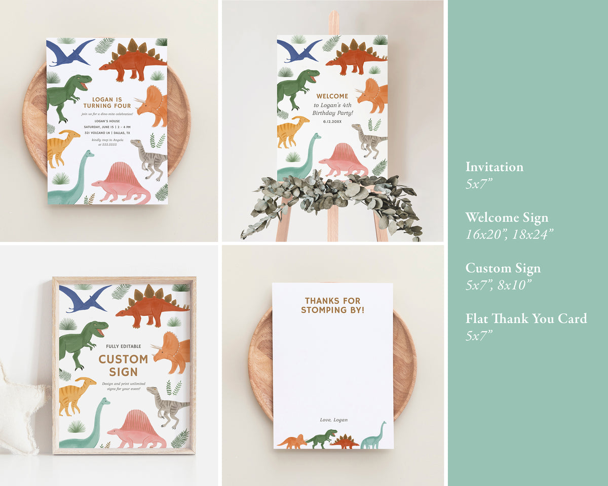 Editable Dinosaur Any Age Birthday Bundle