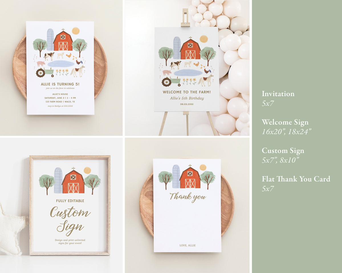 Editable Farm Any Age Birthday Bundle