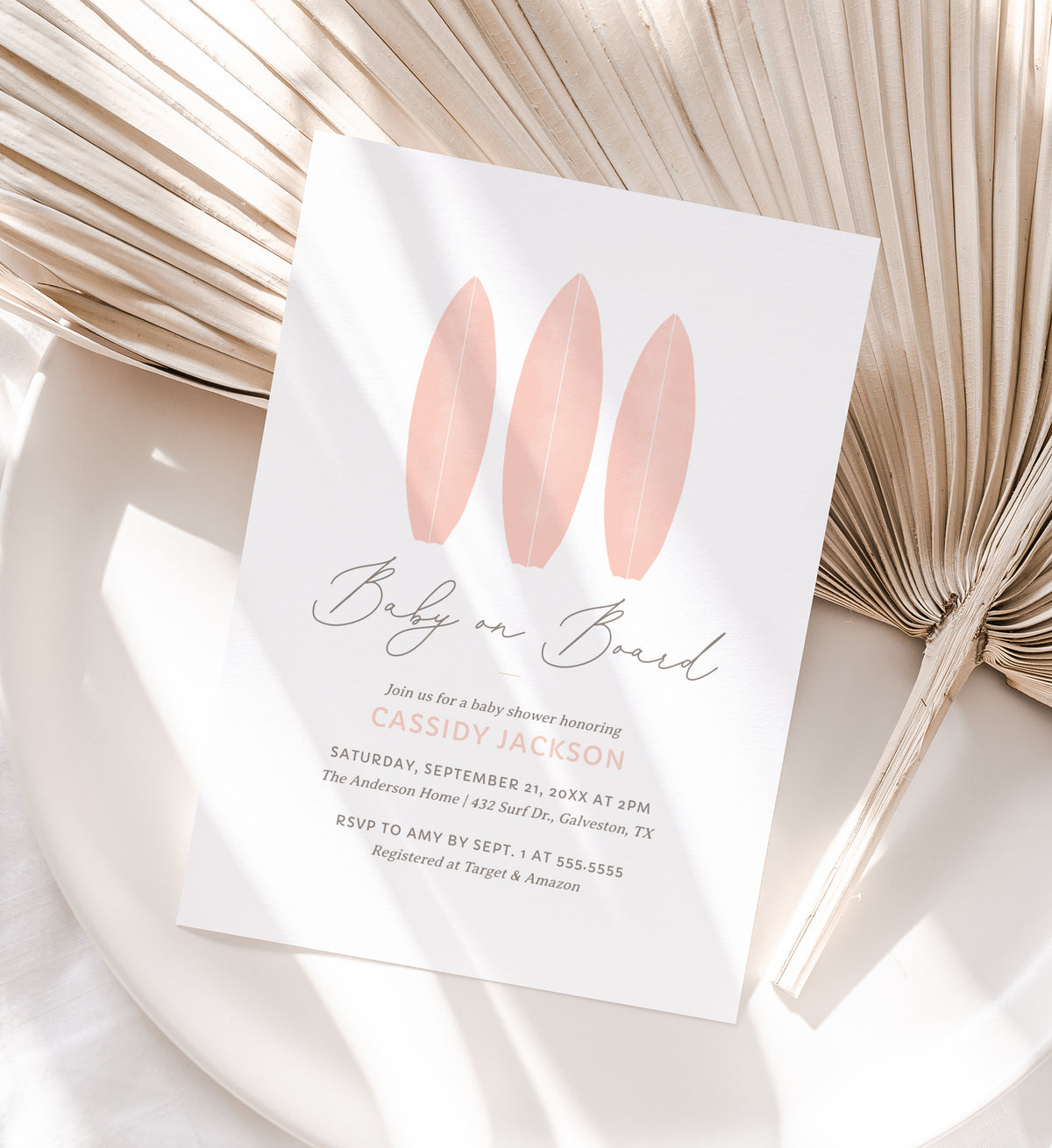 Editable Pink Baby on Board Baby Shower Invitation Template