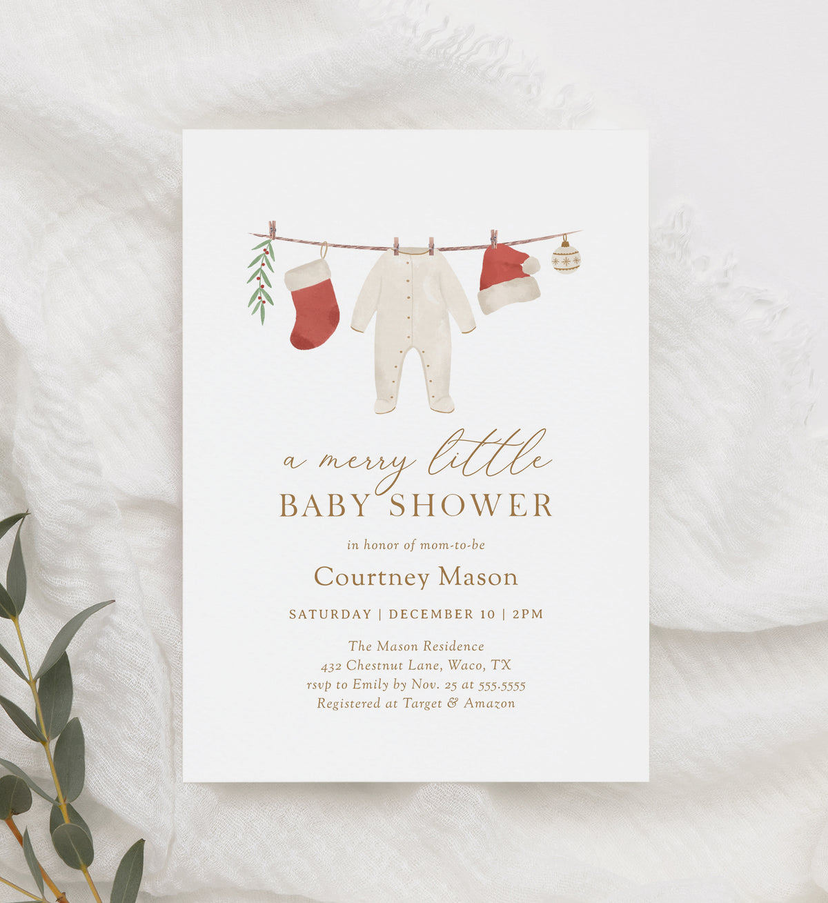 Editable Merry Little Baby Shower Invitation Template
