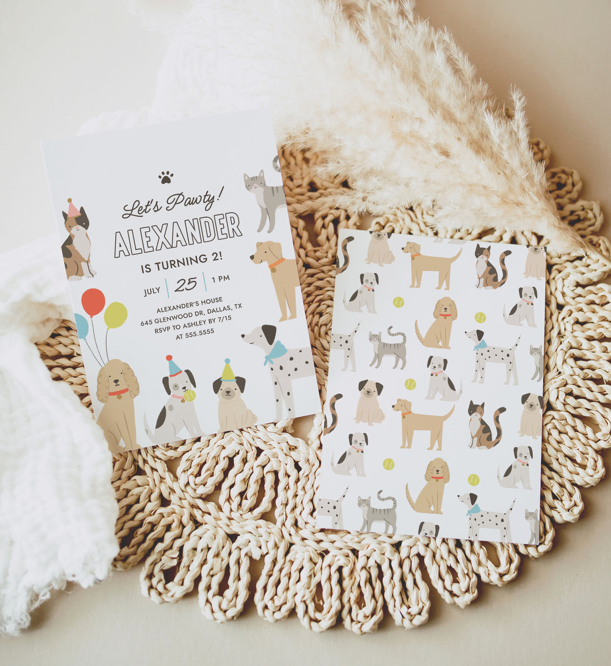 Editable Cats and Dogs Birthday Party Invitation Template