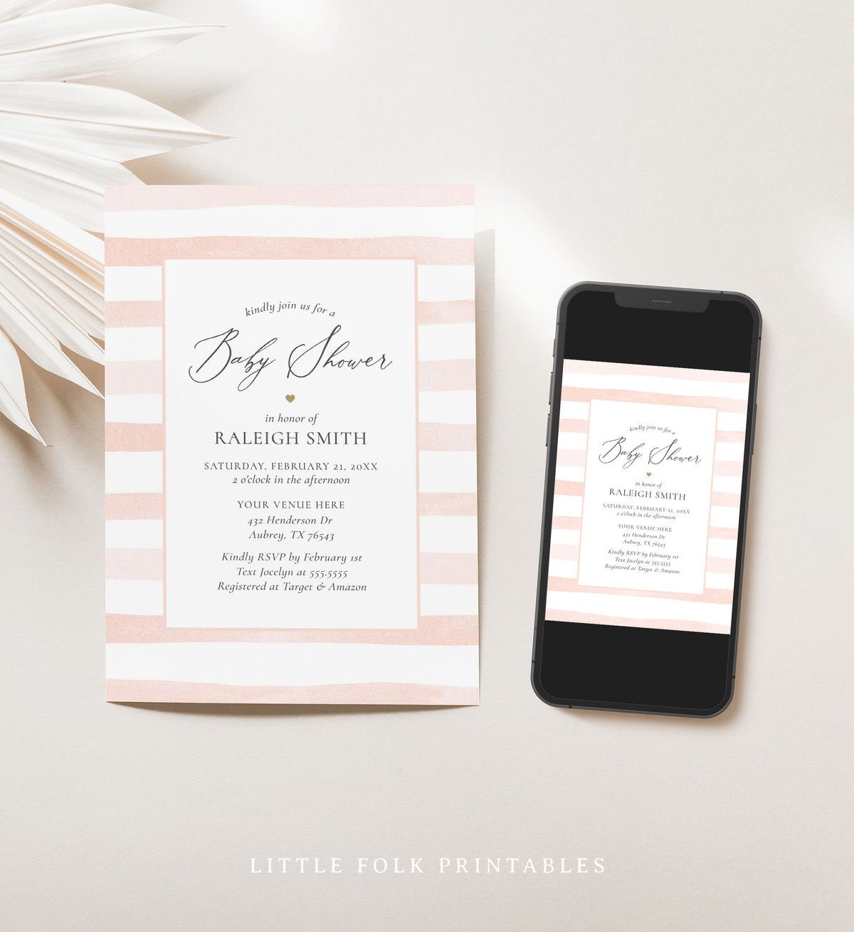 Pink Watercolor Stripe Little Sweetheart Baby Shower Invitation