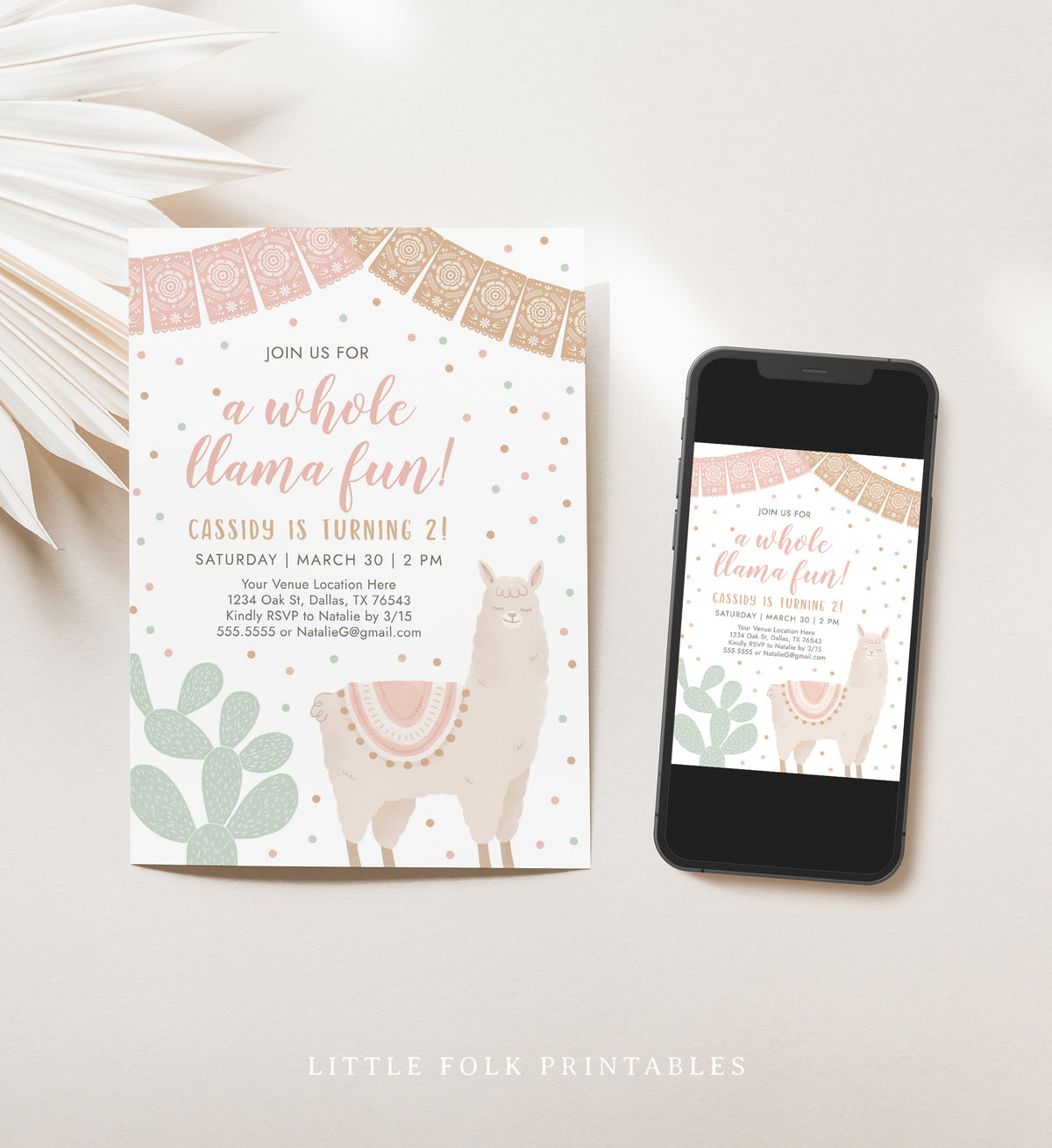 Editable Pink Llama Birthday Invitation Template