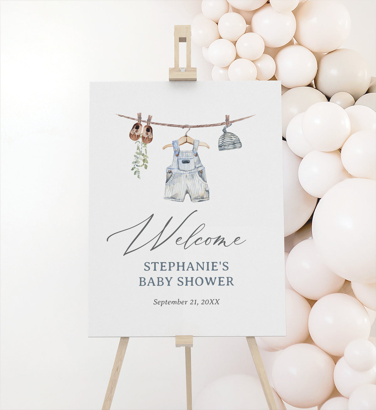 Editable Boy Baby Clothes Baby Shower Welcome Sign Template