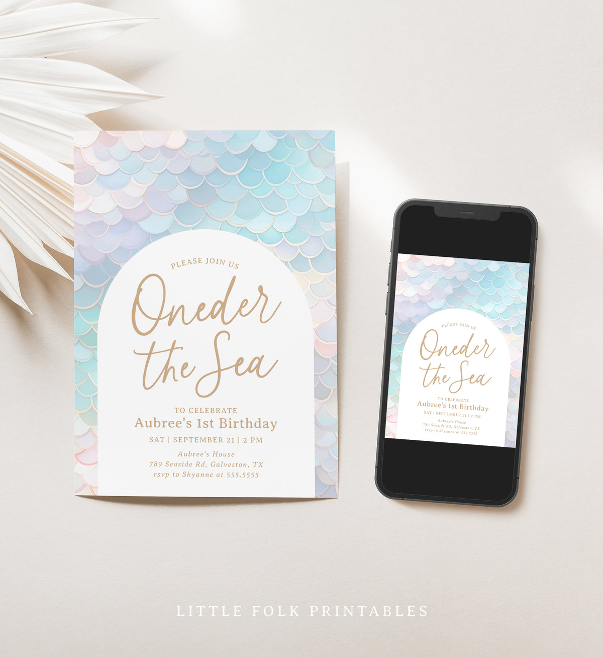 Editable Mermaid Scales Birthday Invitation Template (Oneder the Sea)