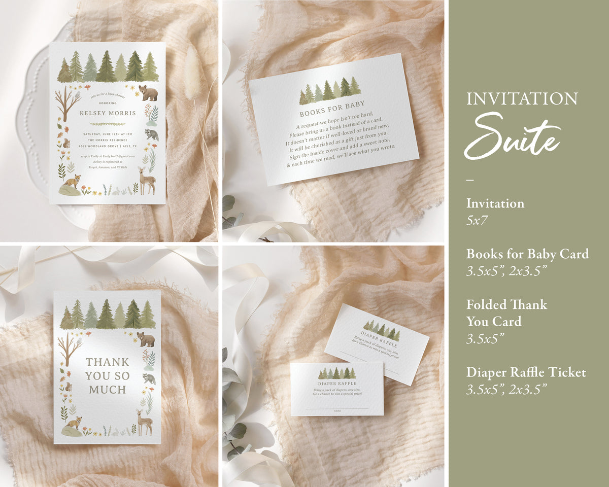 Editable Woodland Baby Shower Invitation Bundle