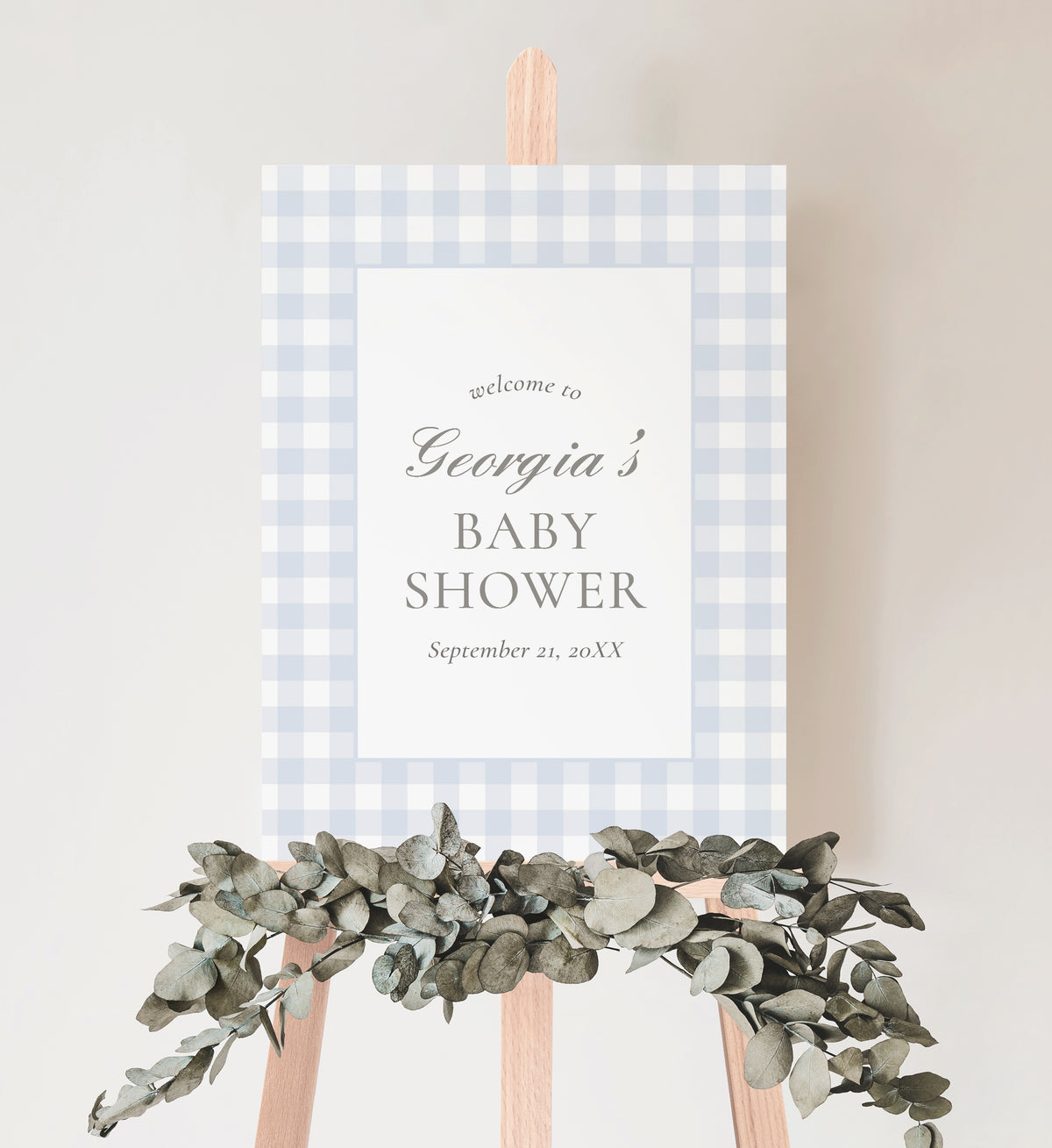 Editable Blue Gingham Baby Shower Welcome Sign Template