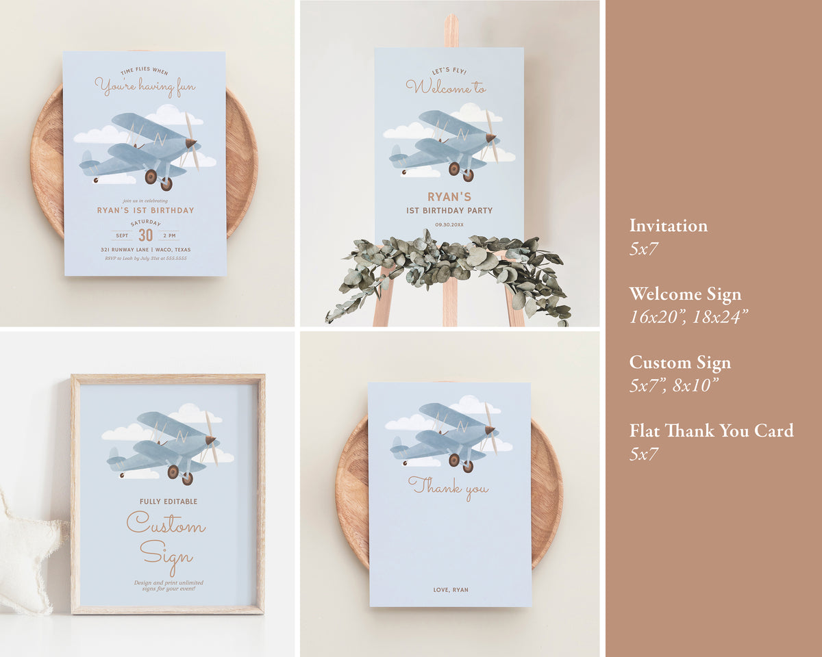 Editable Airplane Any Age Birthday Bundle