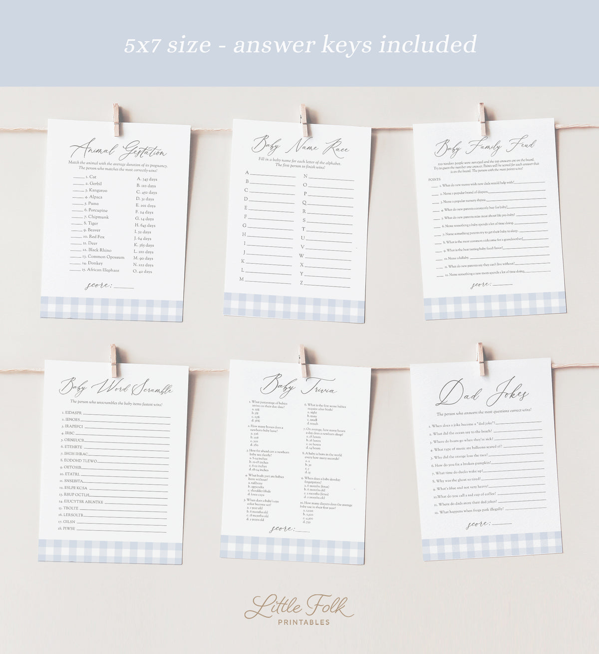 Editable Blue Gingham Baby Shower Games