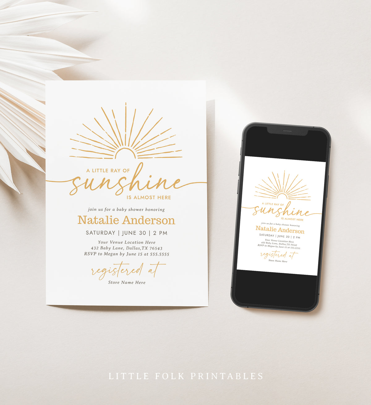 Editable Boho Sunshine Baby Shower Invitation Template