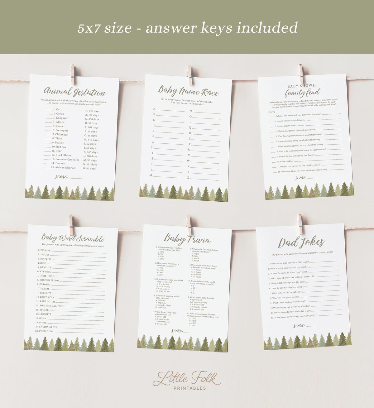 Editable Woodland Baby Shower Games Bundle