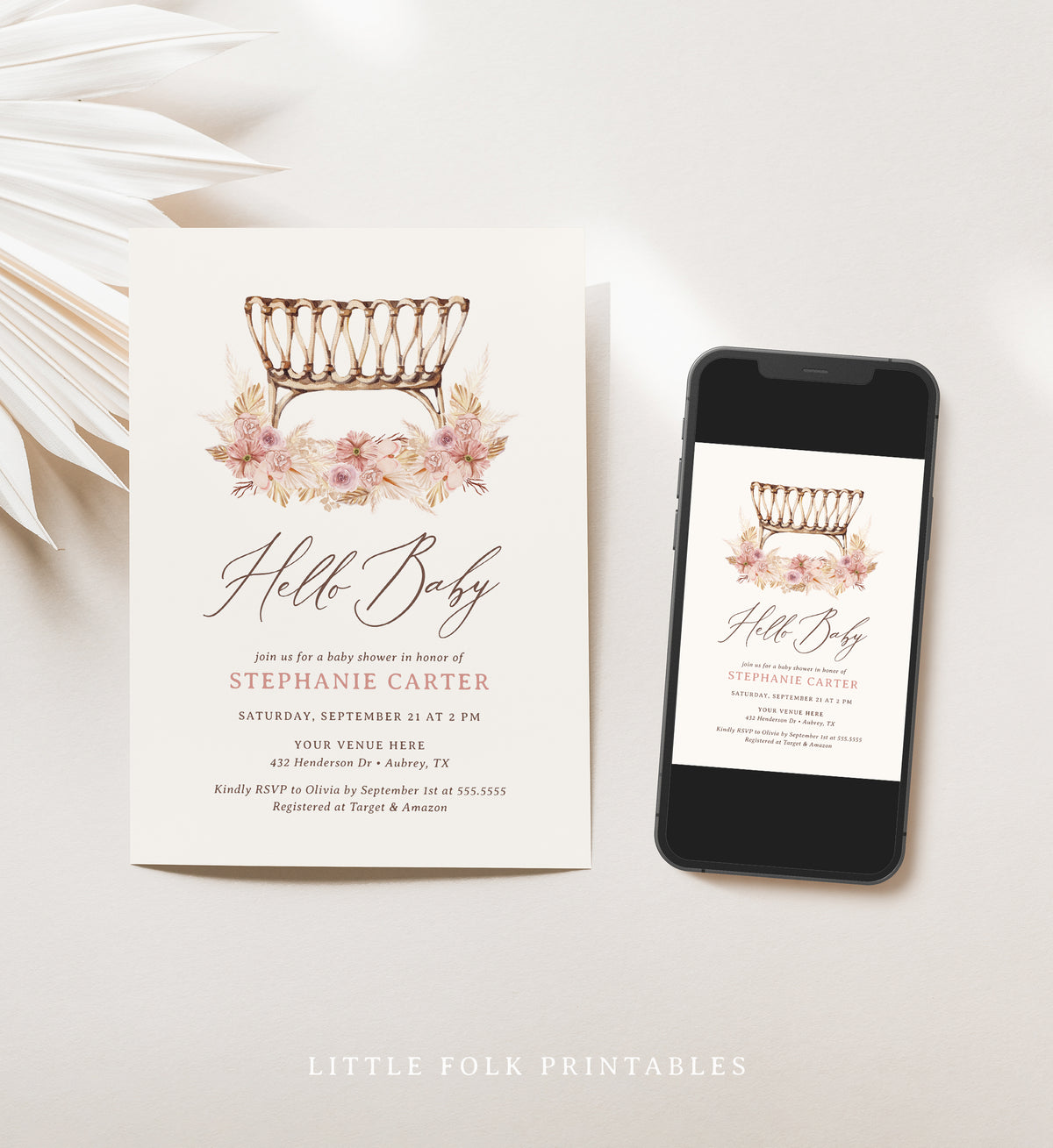 Boho Bassinet Baby Shower Invitation