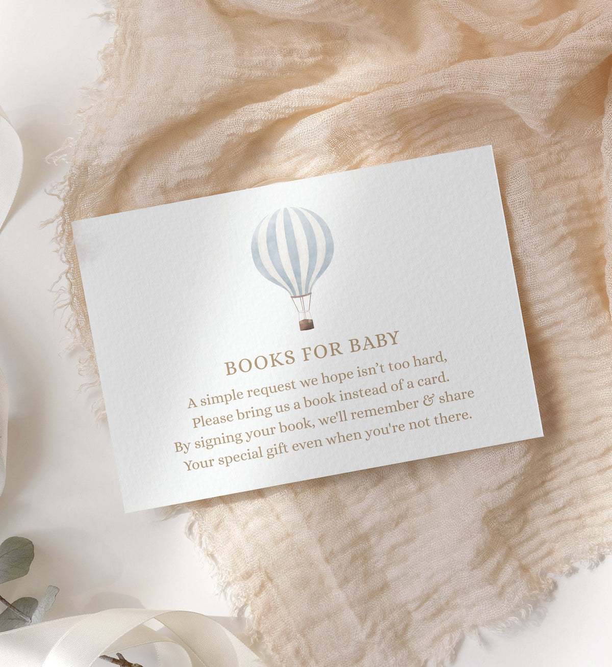 Editable Blue Hot Air Balloon Baby Shower Invitation Suite Template - Set of 3