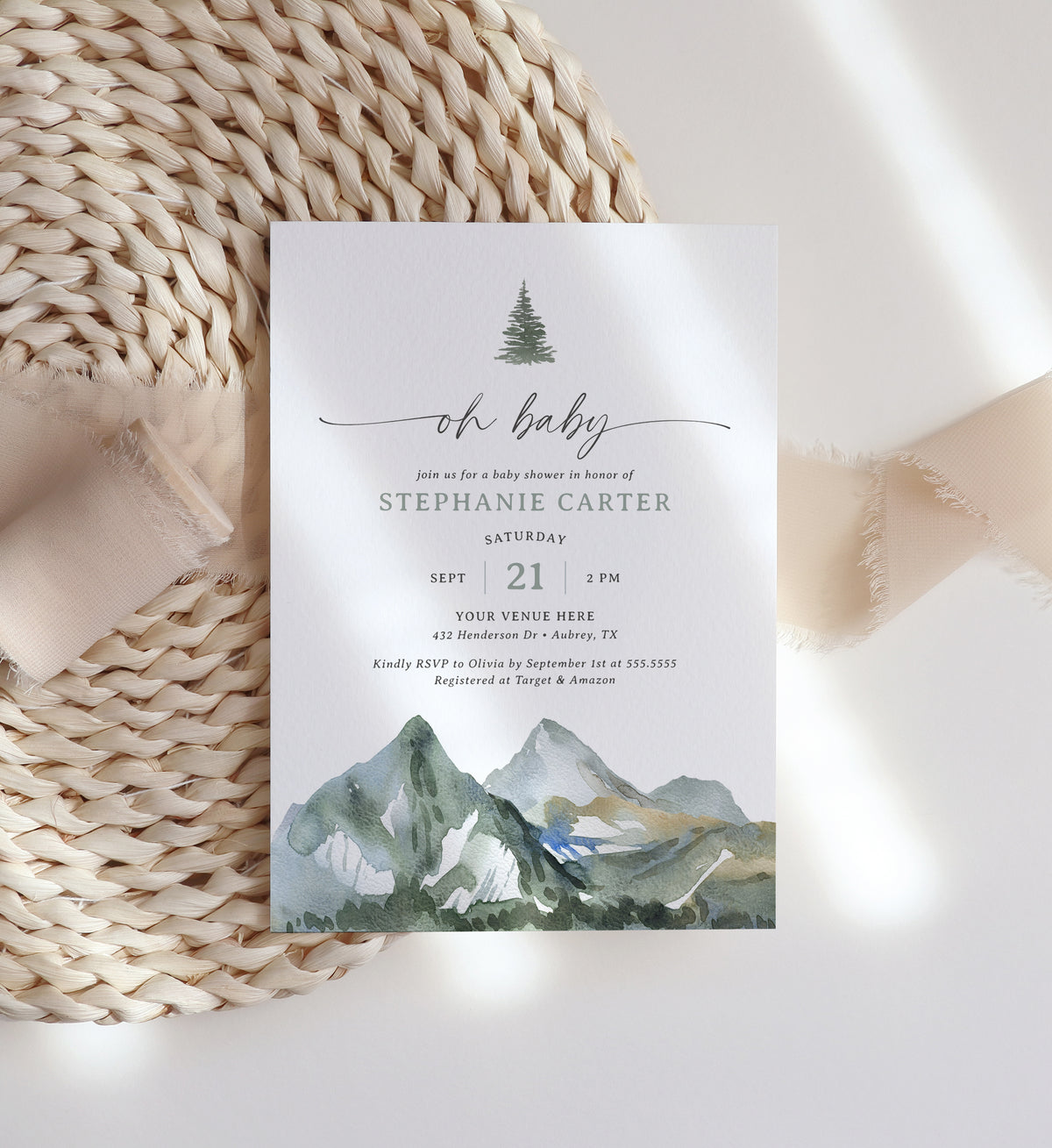Mountain Pine Tree Baby Shower Invitation