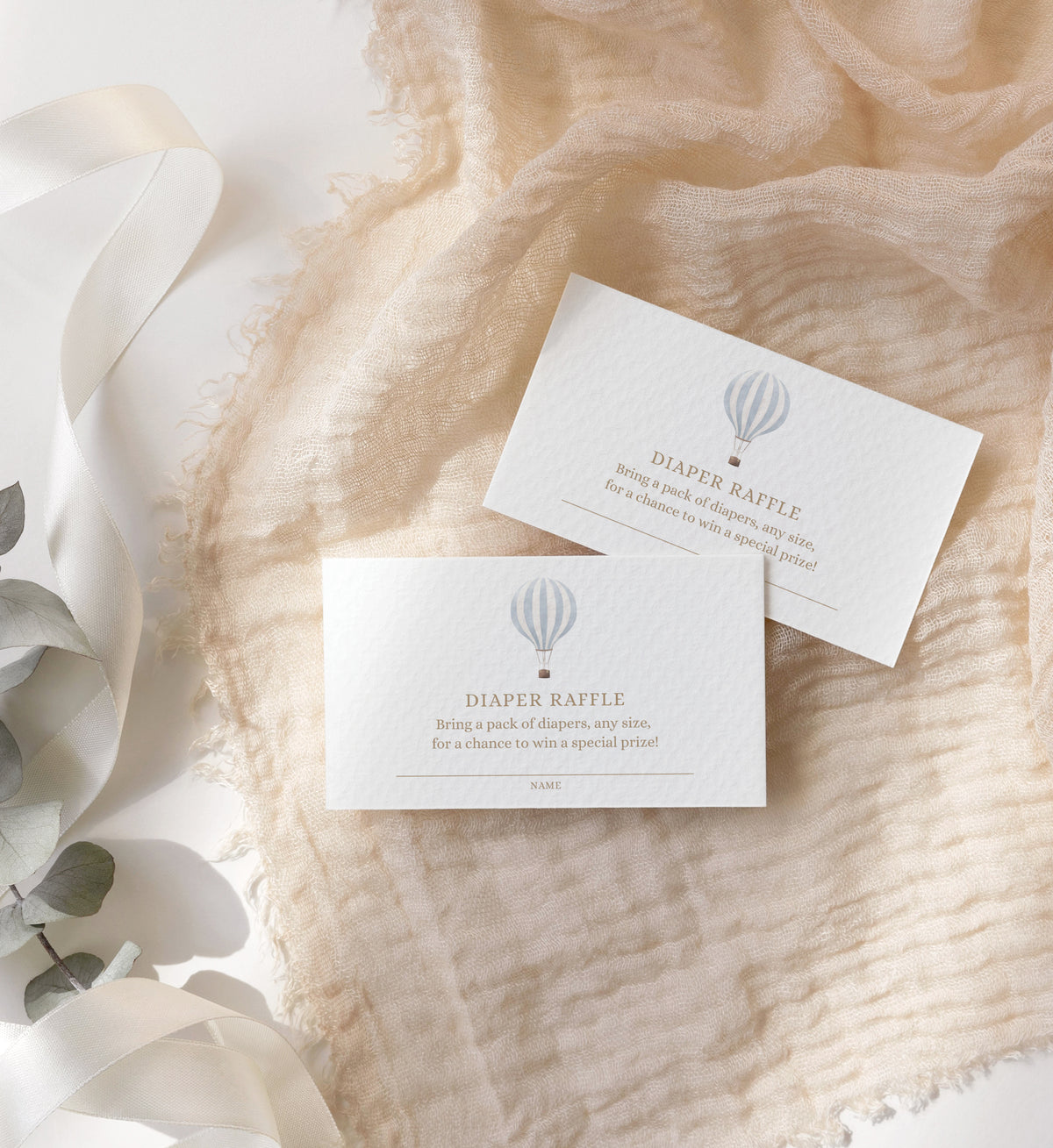 Editable Blue Hot Air Balloon Baby Shower Invitation Suite Template - Set of 3