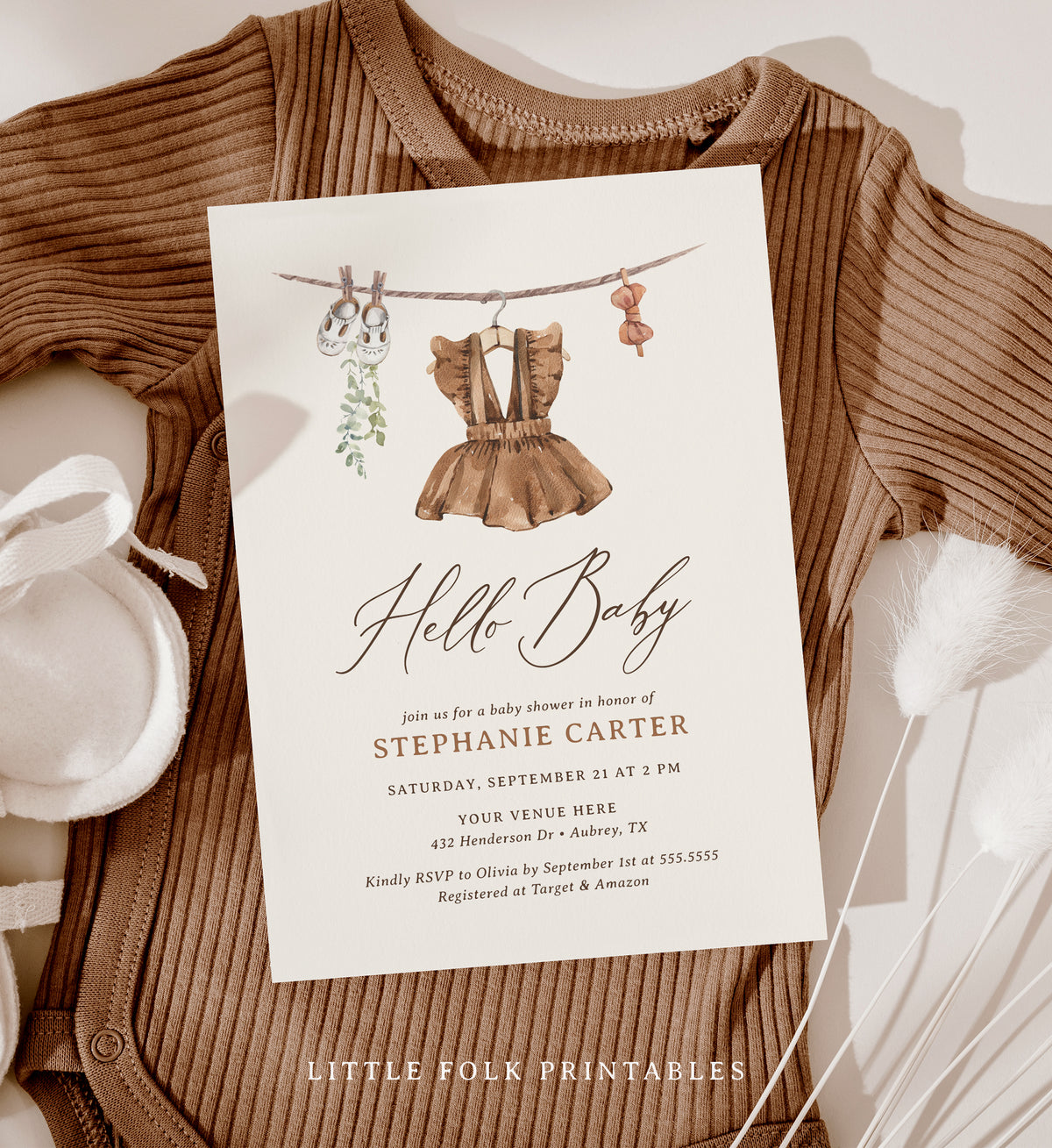 Editable Girl Baby Clothes Baby Shower Invitation Template