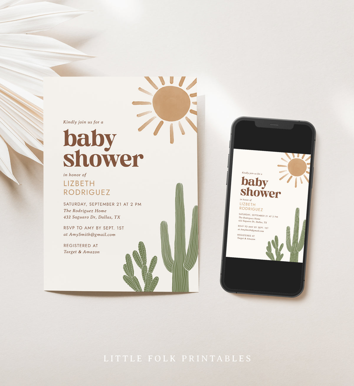 Editable Boho Desert Baby Shower Invitation Template