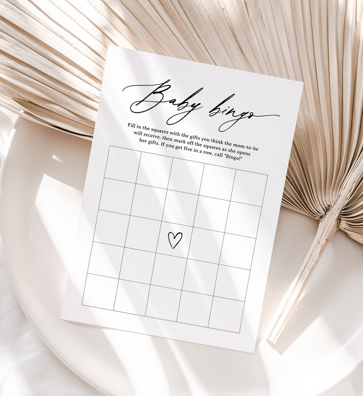 Minimalist Black Script Baby Bingo Game Template