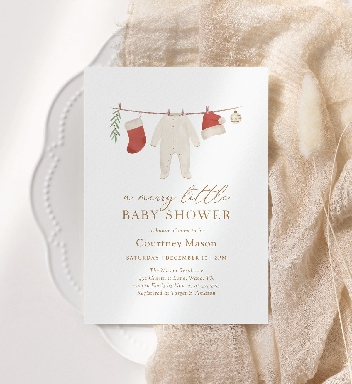 Editable Merry Little Baby Shower Invitation Template