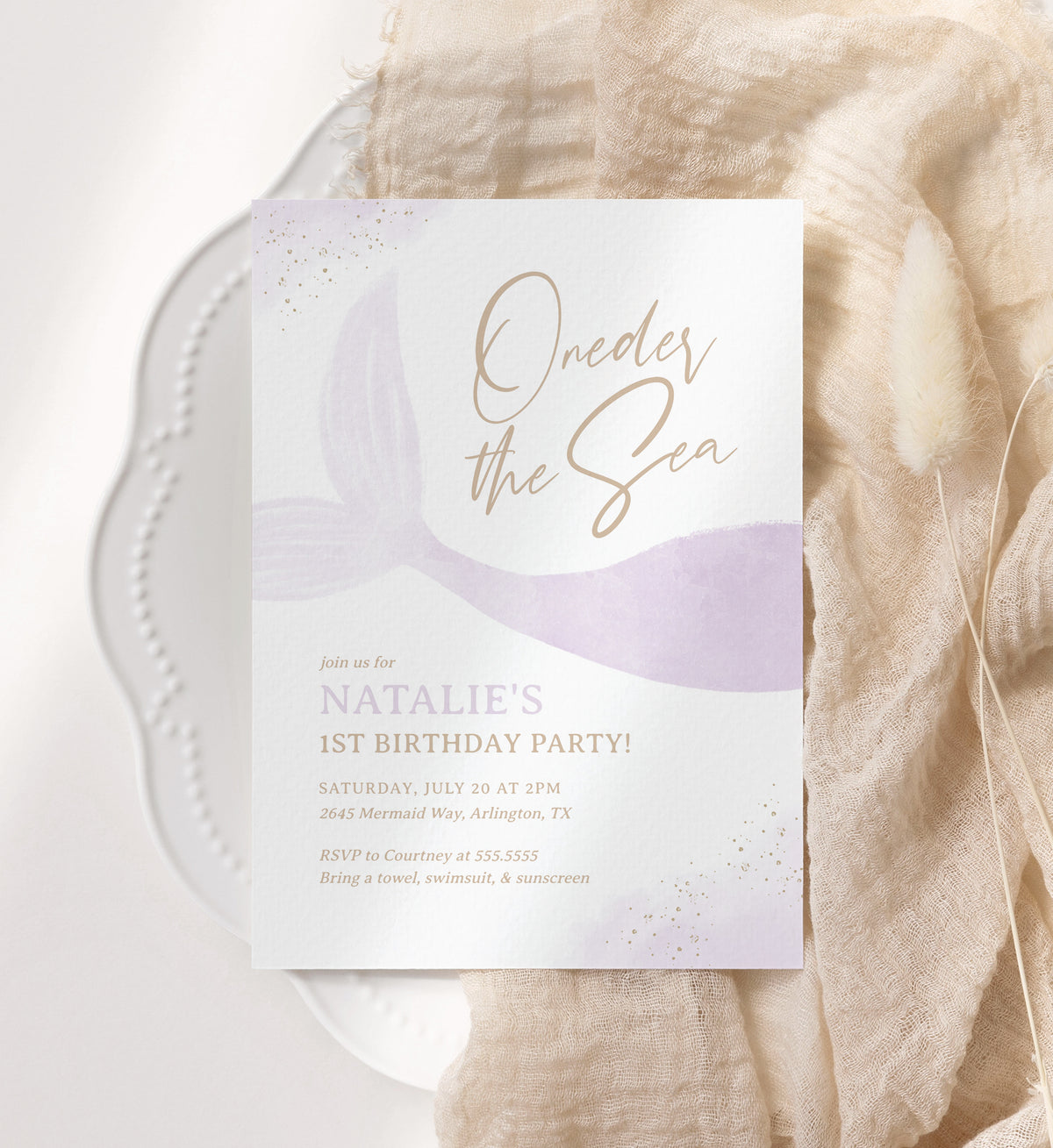 Purple Mermaid Birthday Invitation (Oneder the Sea)