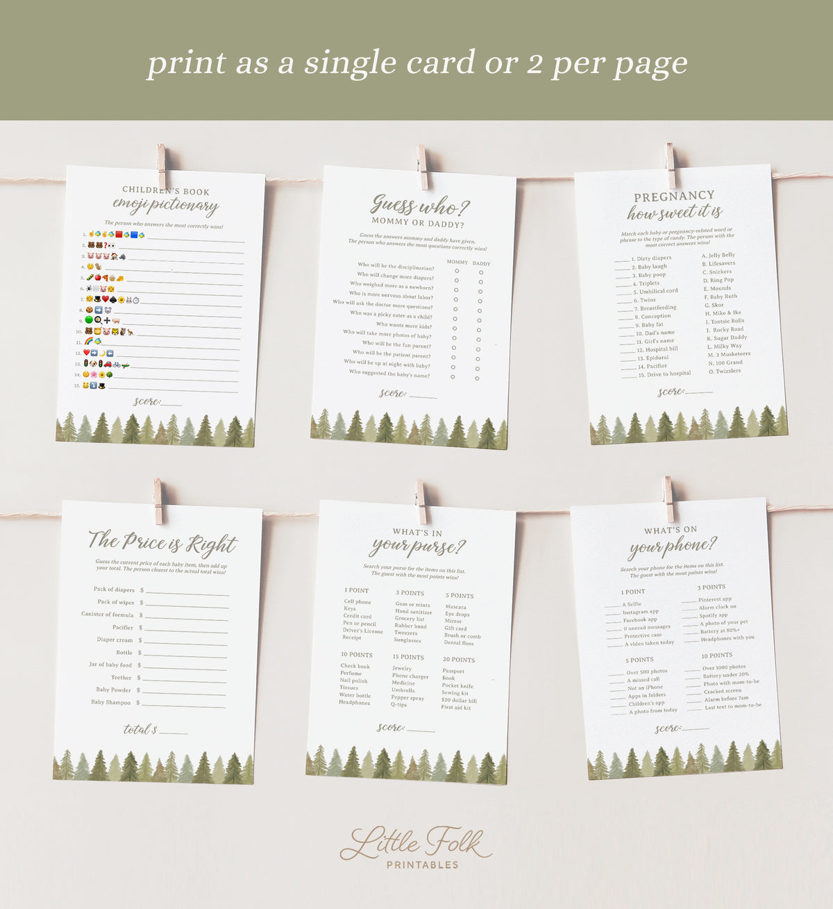 Editable Woodland Baby Shower Games Bundle