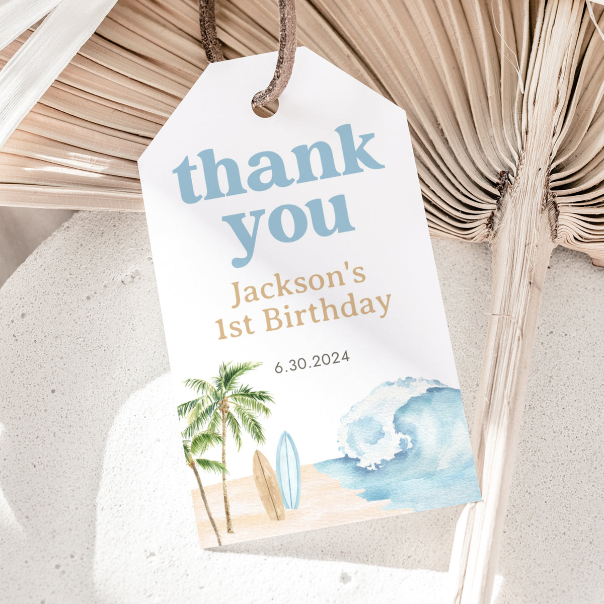 Editable Surf Birthday Favor Tag Template