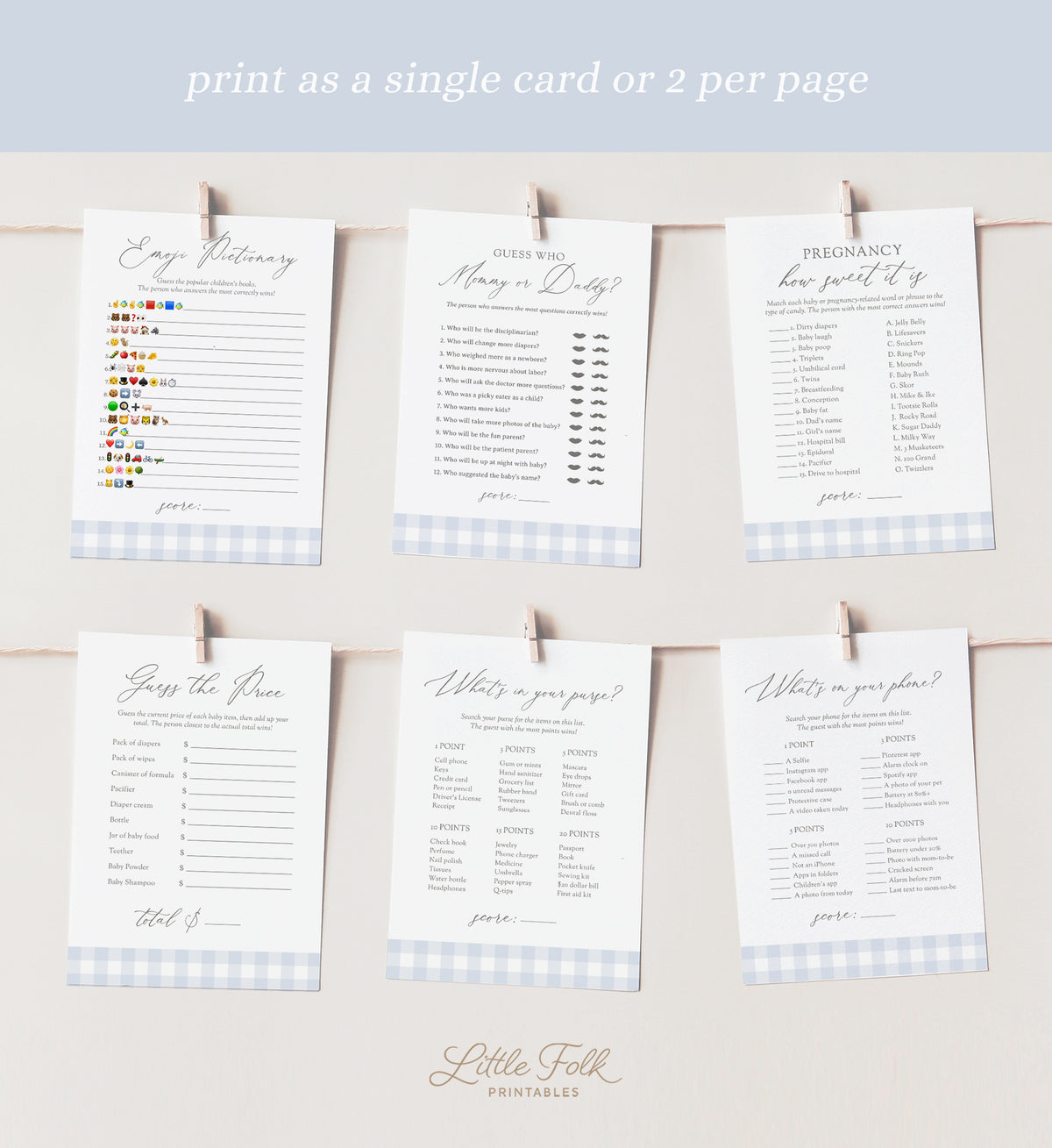 Editable Blue Gingham Baby Shower Games