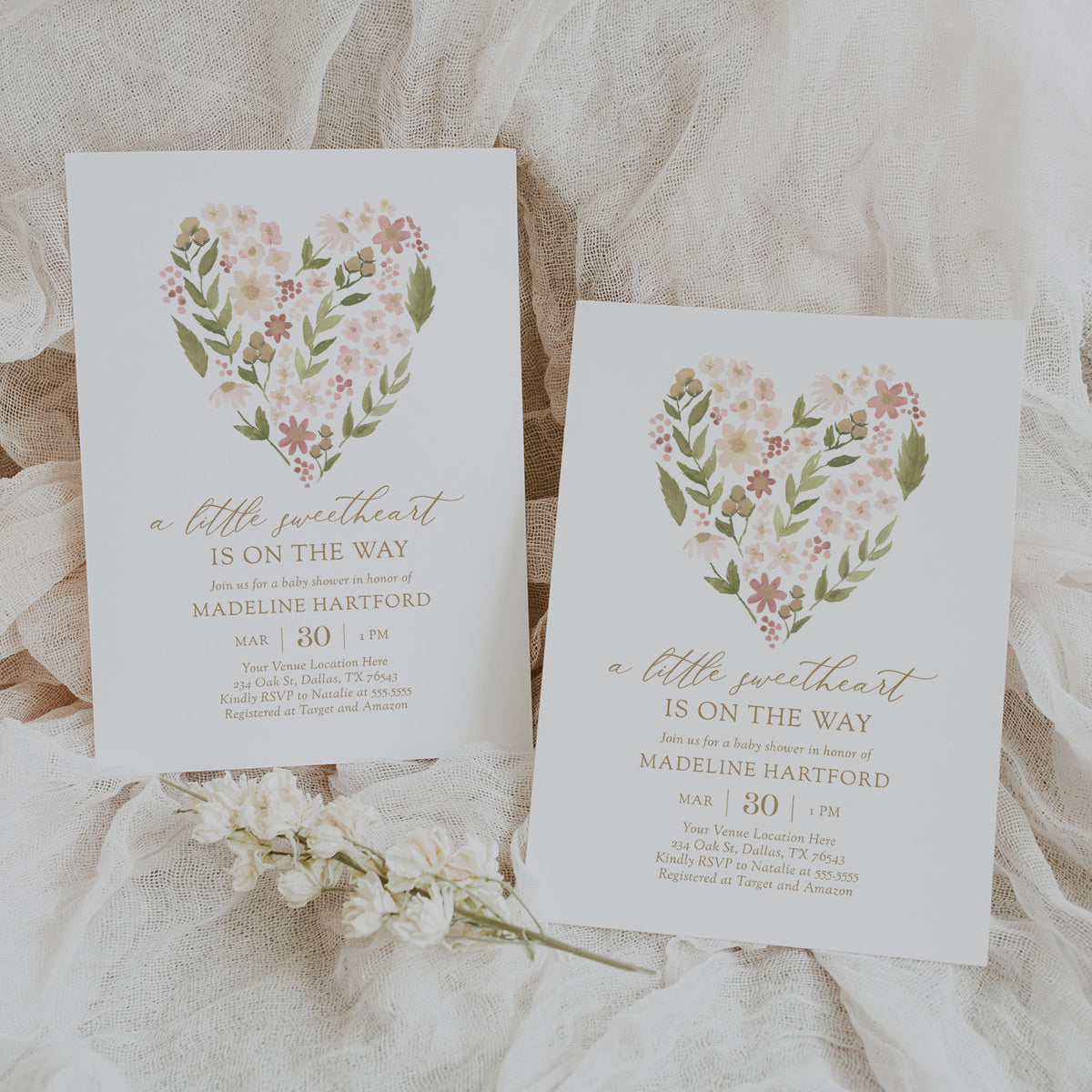 Little Sweetheart Floral Heart Baby Shower Invitation