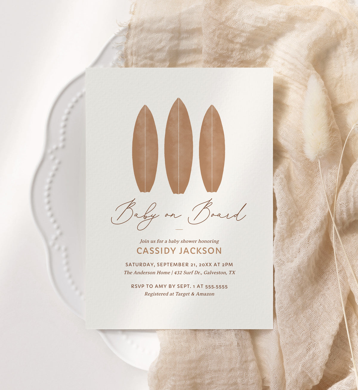 Editable Neutral Baby on Board Baby Shower Invitation Template