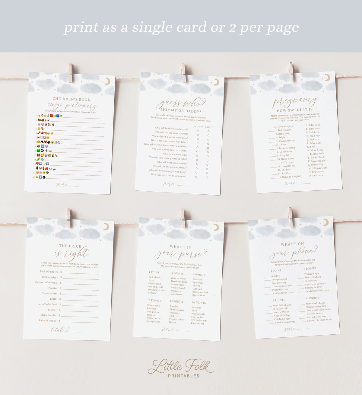 Editable Moon and Stars Baby Shower Games