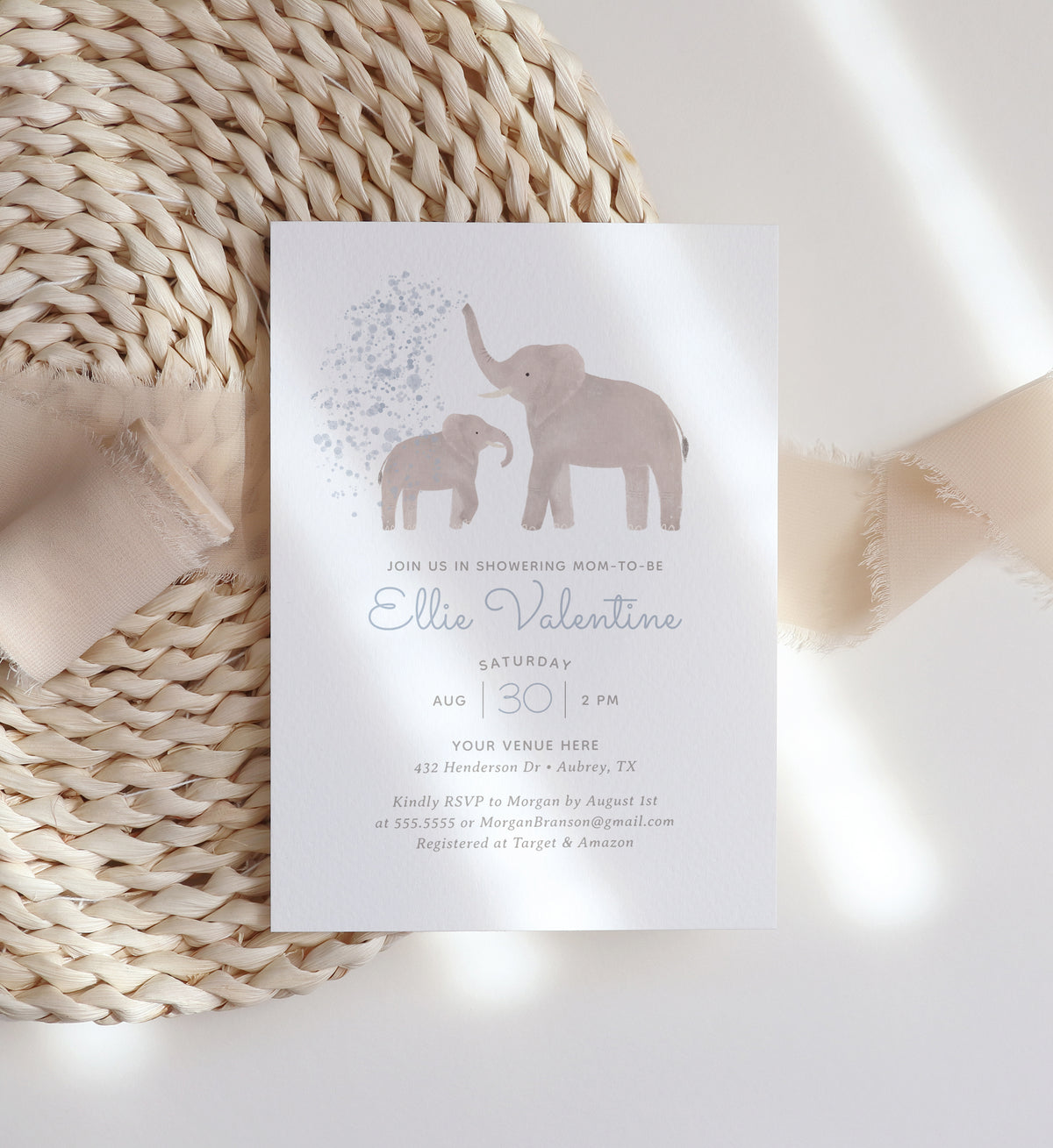 Mom and Baby Elephant Baby Shower Invitation