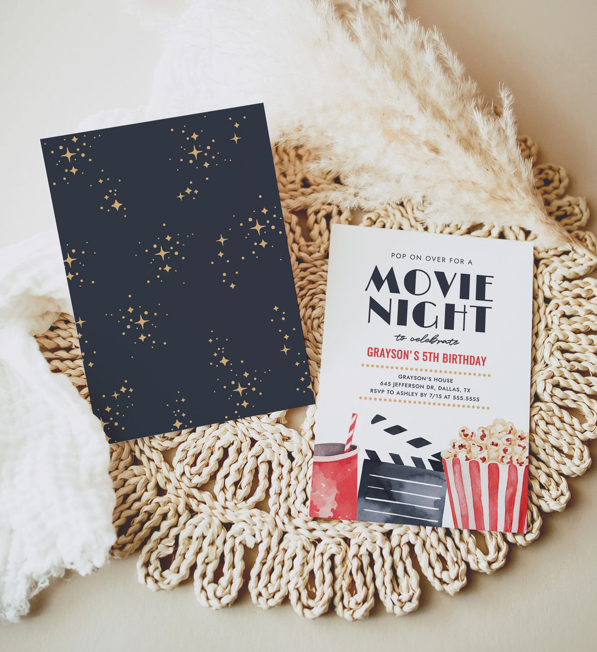 Editable Movie Night Birthday Invitation Template