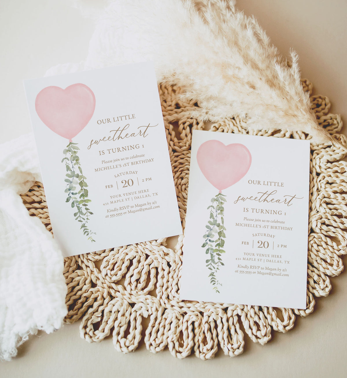 Little Sweetheart Pink Balloon Birthday Invitation