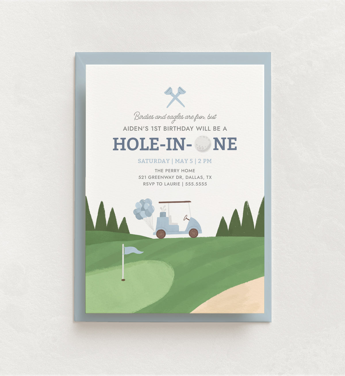 Editable Blue Golf 1st Birthday Invitation Template