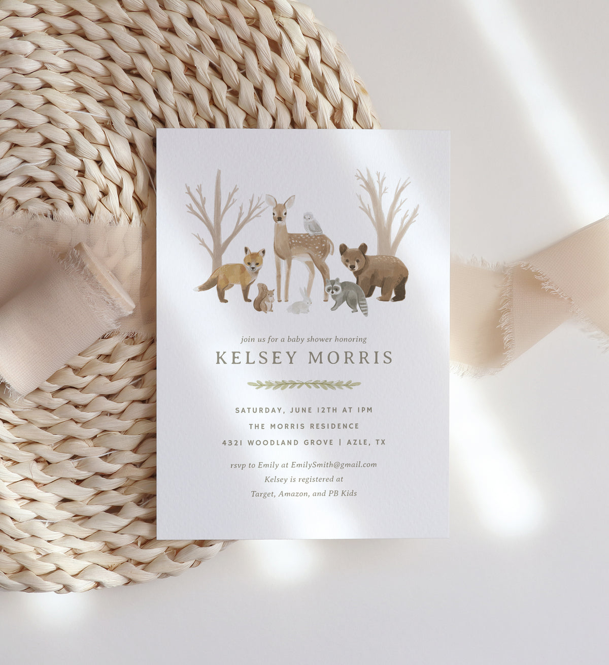 Editable Woodland Animals Baby Shower Invitation Template