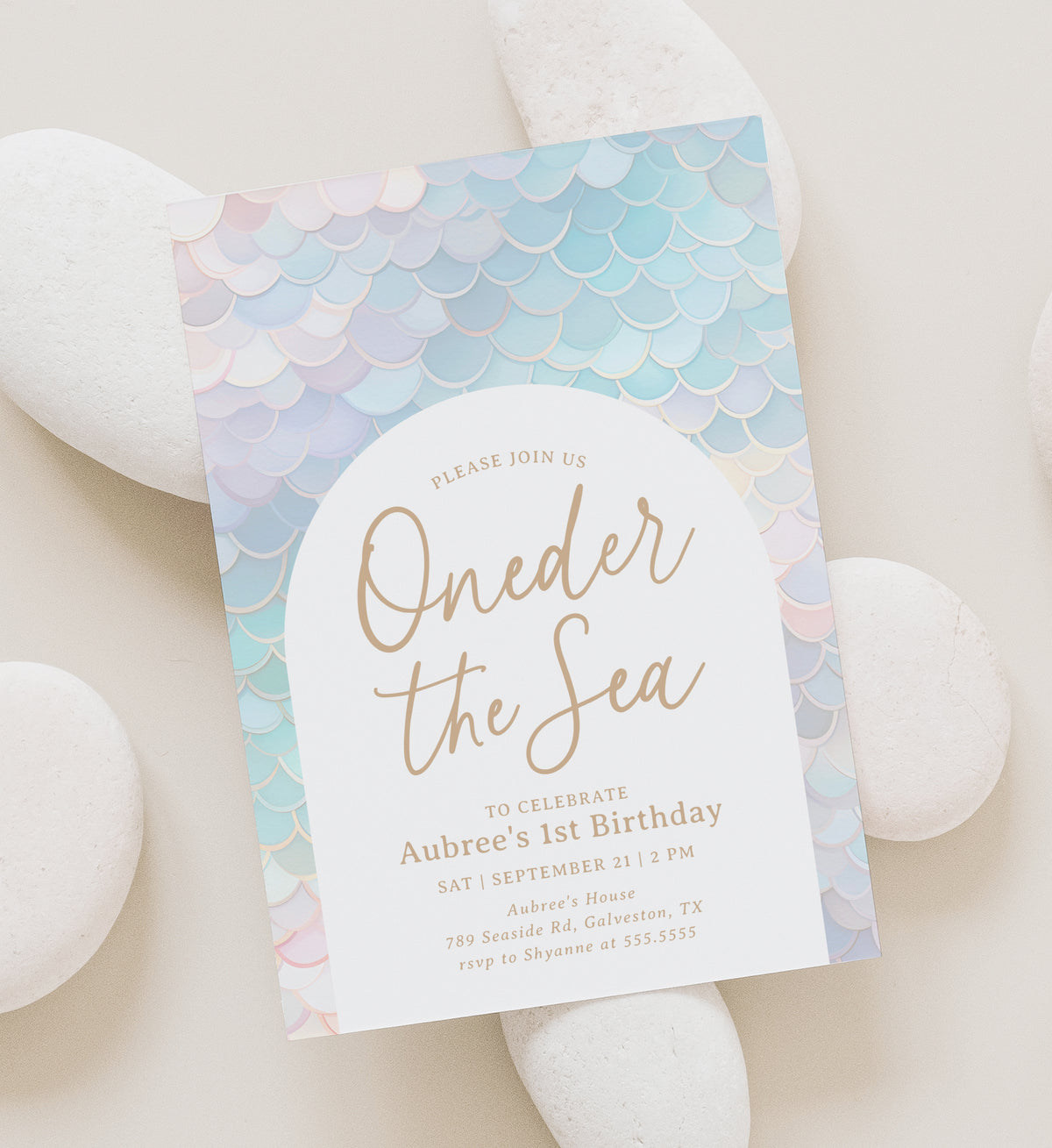 Editable Mermaid Scales Birthday Invitation Template (Oneder the Sea)