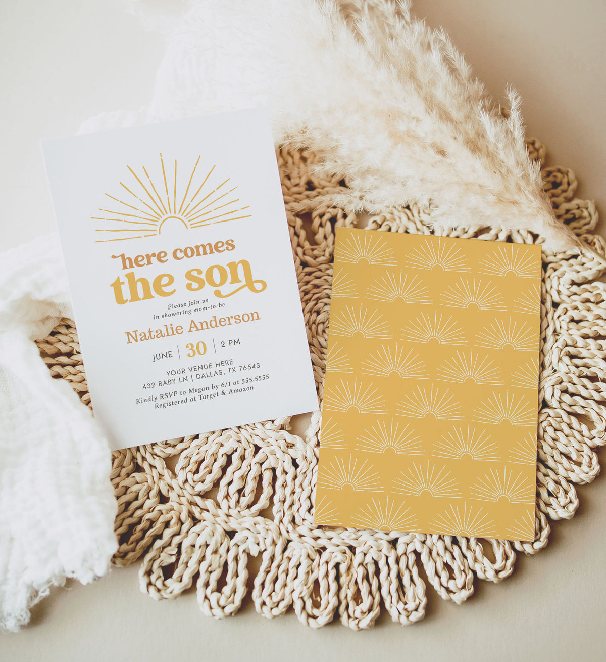 Editable Here Comes the Son Baby Shower Invitation Template