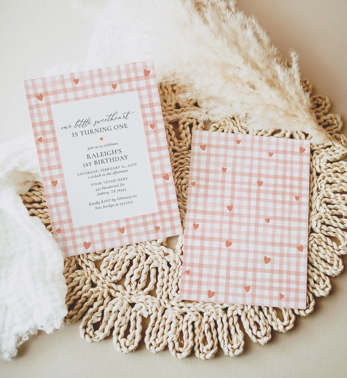 Editable Little Sweetheart Gingham Birthday Invitation Template