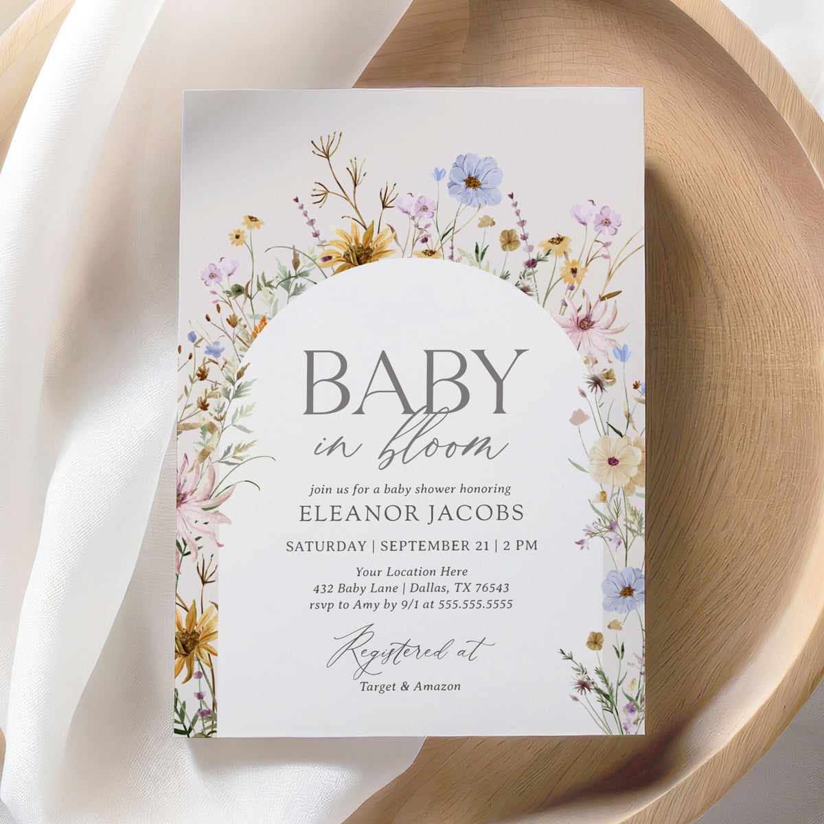 Editable Wildflower Baby in Bloom Baby Shower Invitation Template