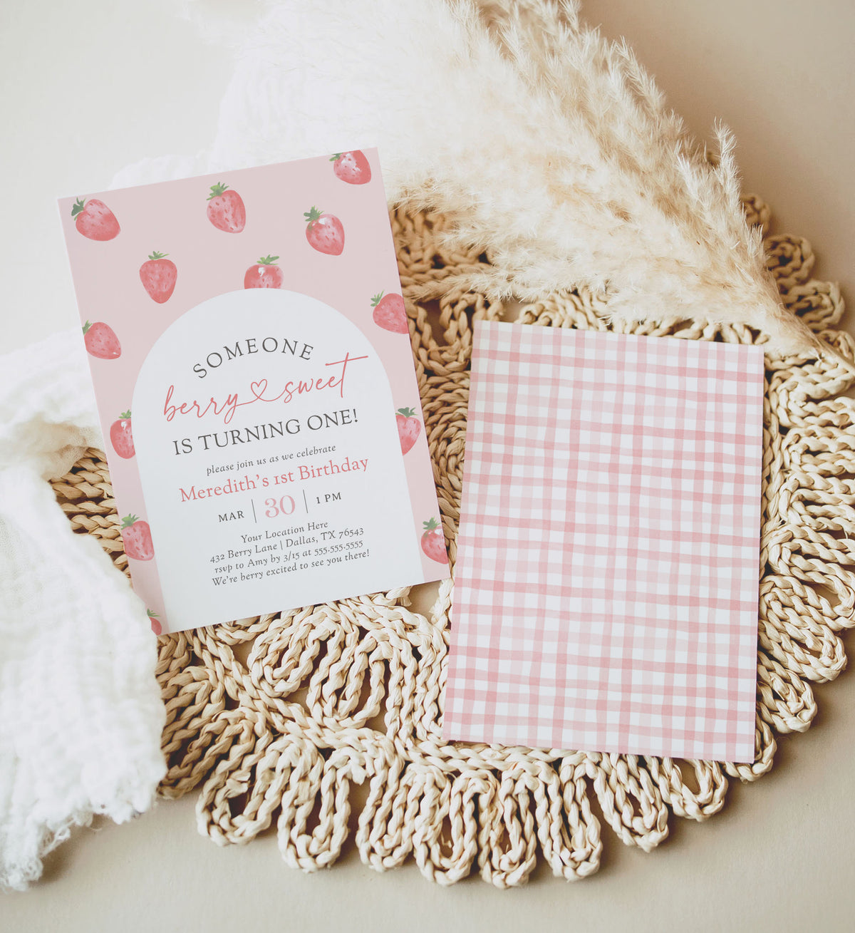 Editable Berry Sweet Strawberry Birthday Invitation Template