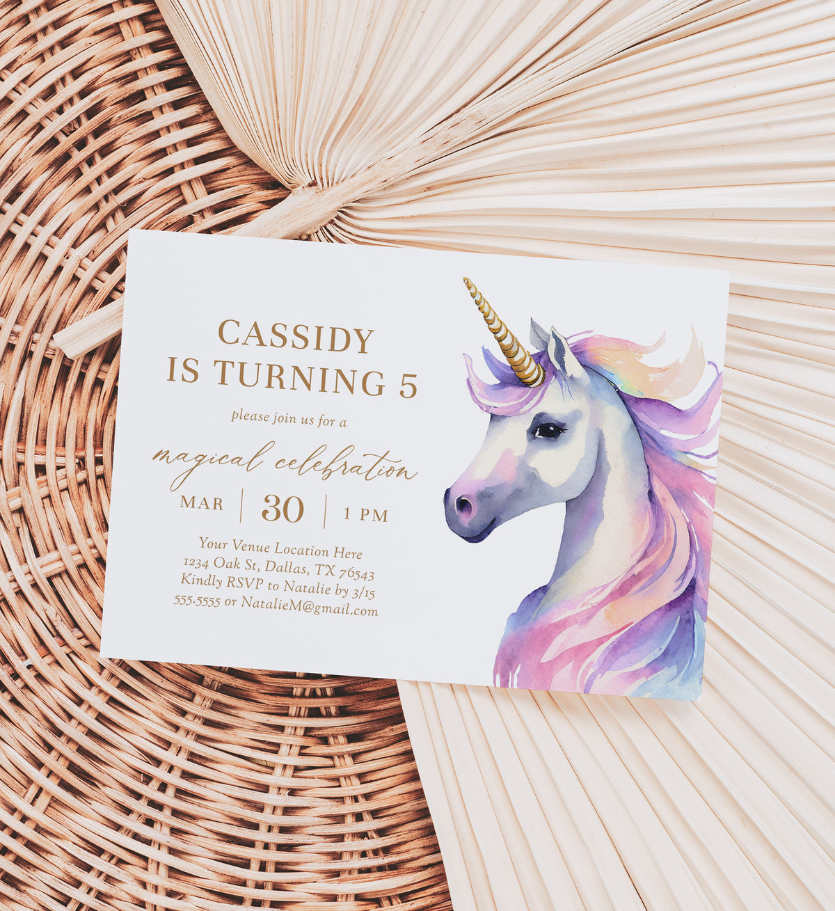 Editable Pastel Rainbow Unicorn Birthday Invitation Template