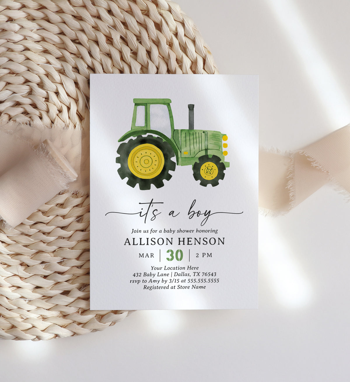 Editable Tractor Baby Shower Invitation Template