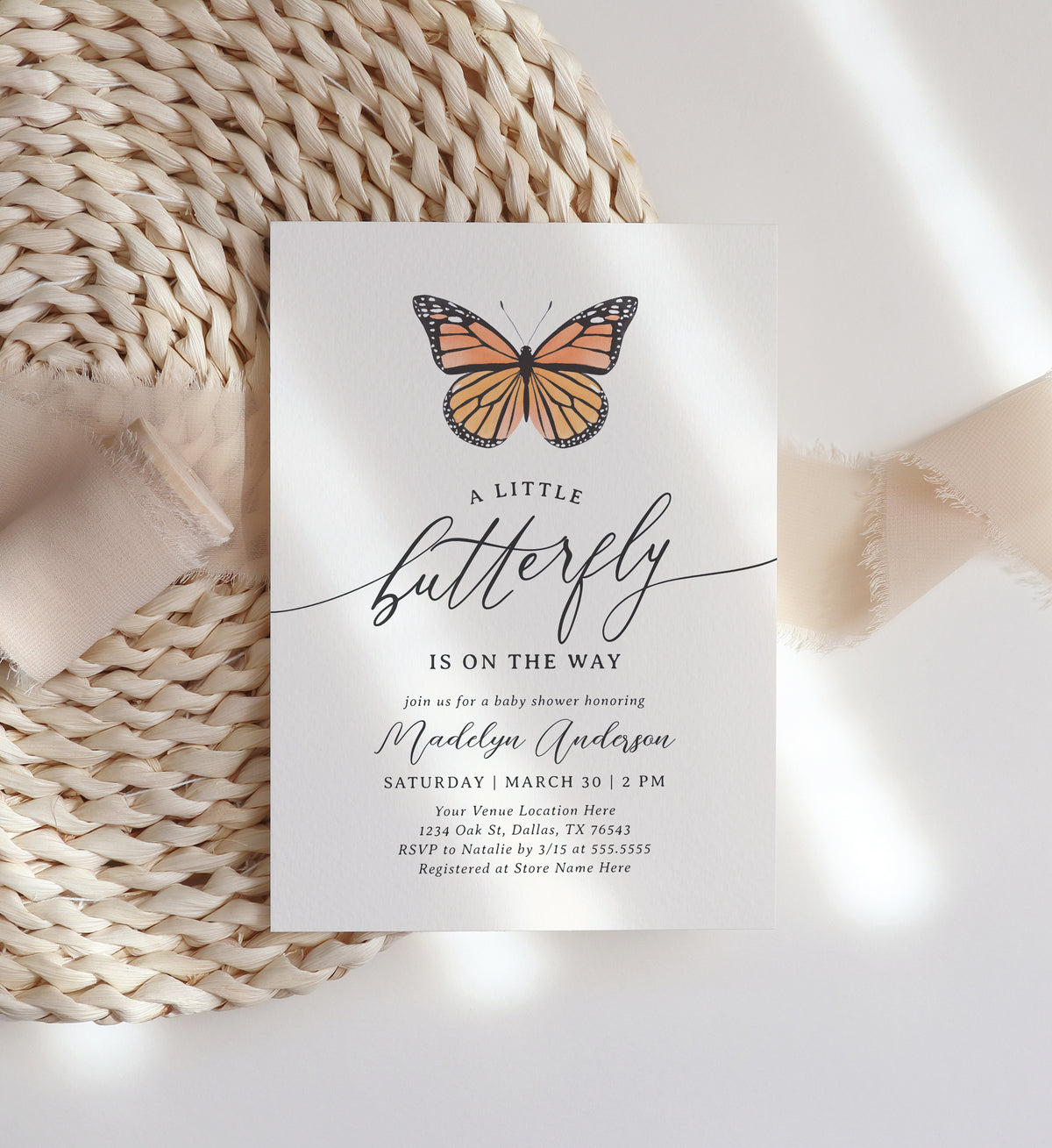 Editable Monarch Butterfly Baby Shower Invitation Template