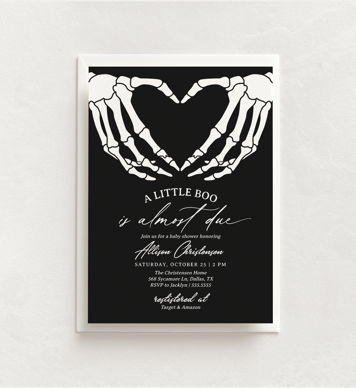Little Boo Halloween Skeleton Baby Shower Invitation