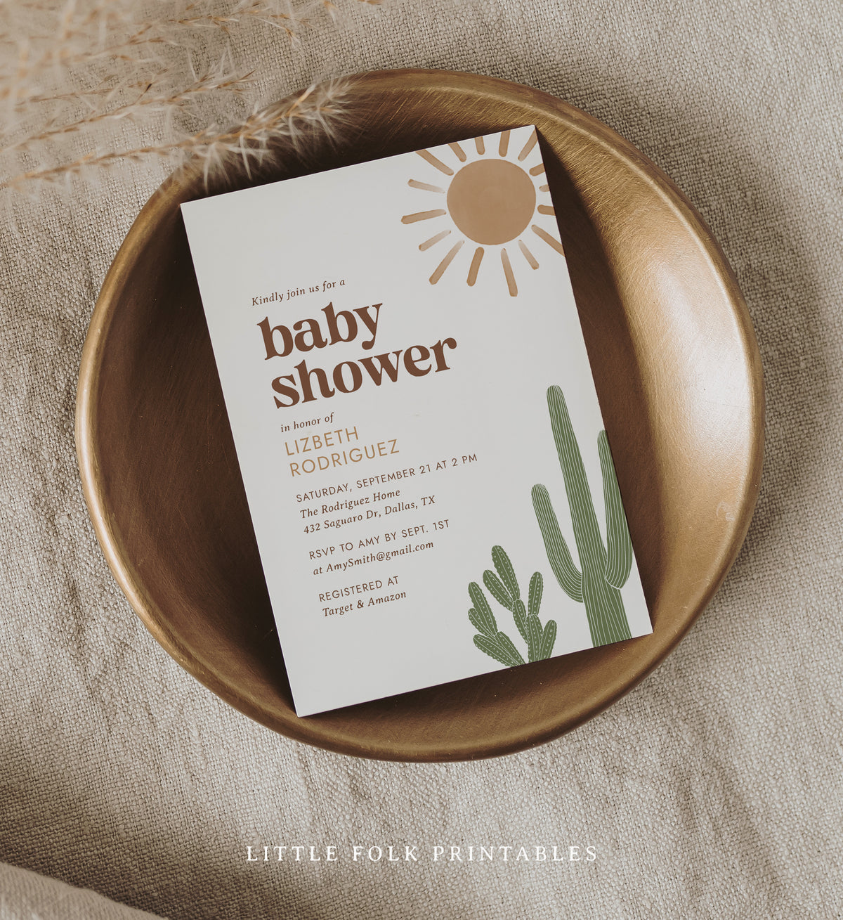 Editable Boho Desert Baby Shower Invitation Template