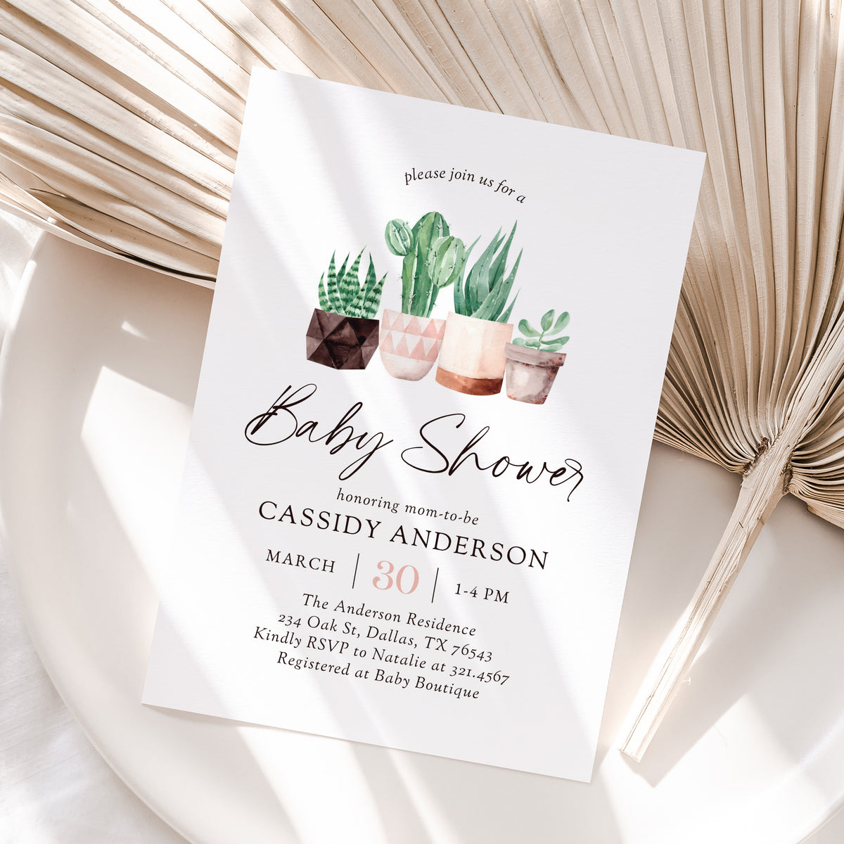 Potted Cactus Baby Shower Invitation Template