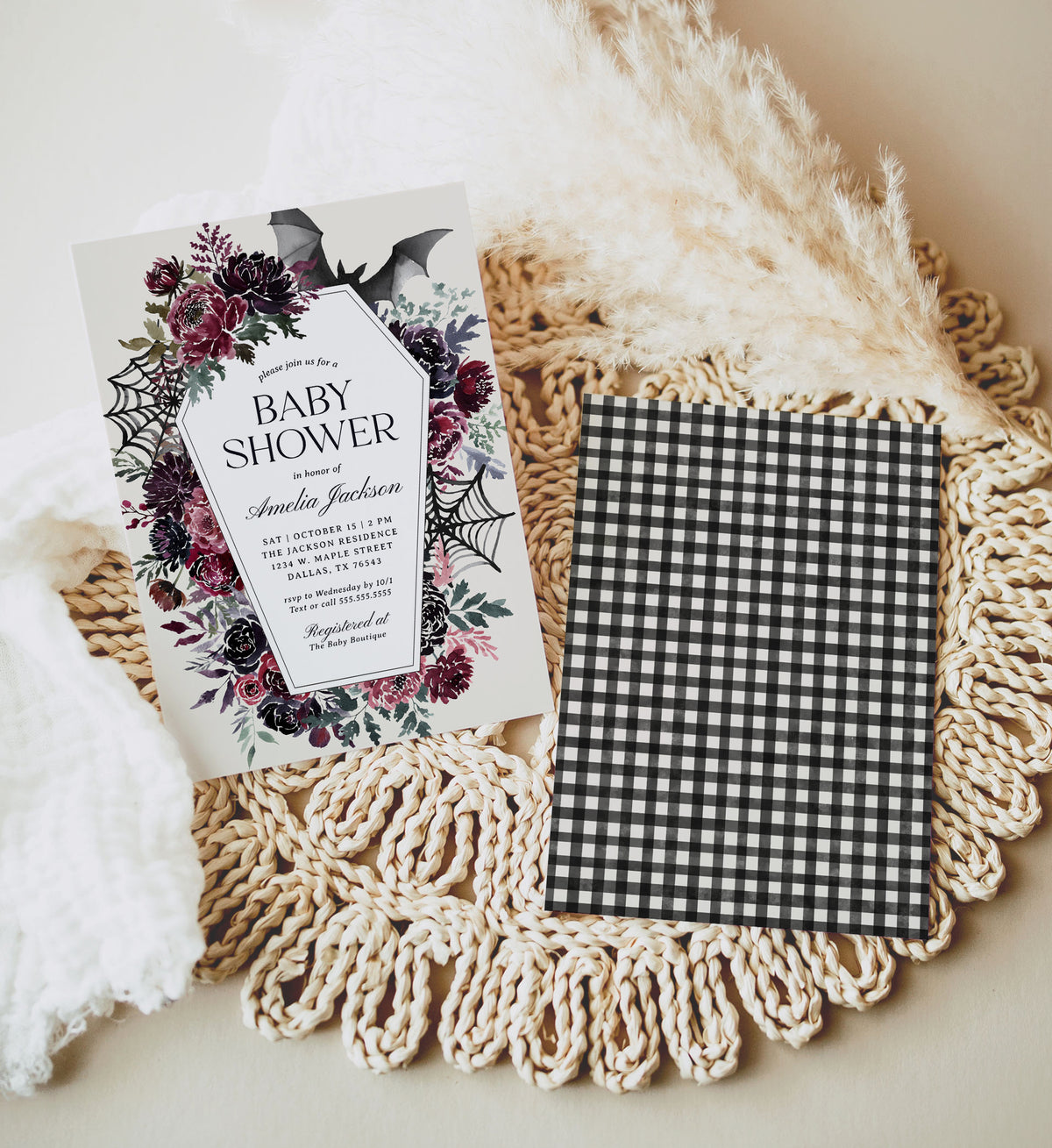 Floral Coffin Halloween Baby Shower Invitation Template