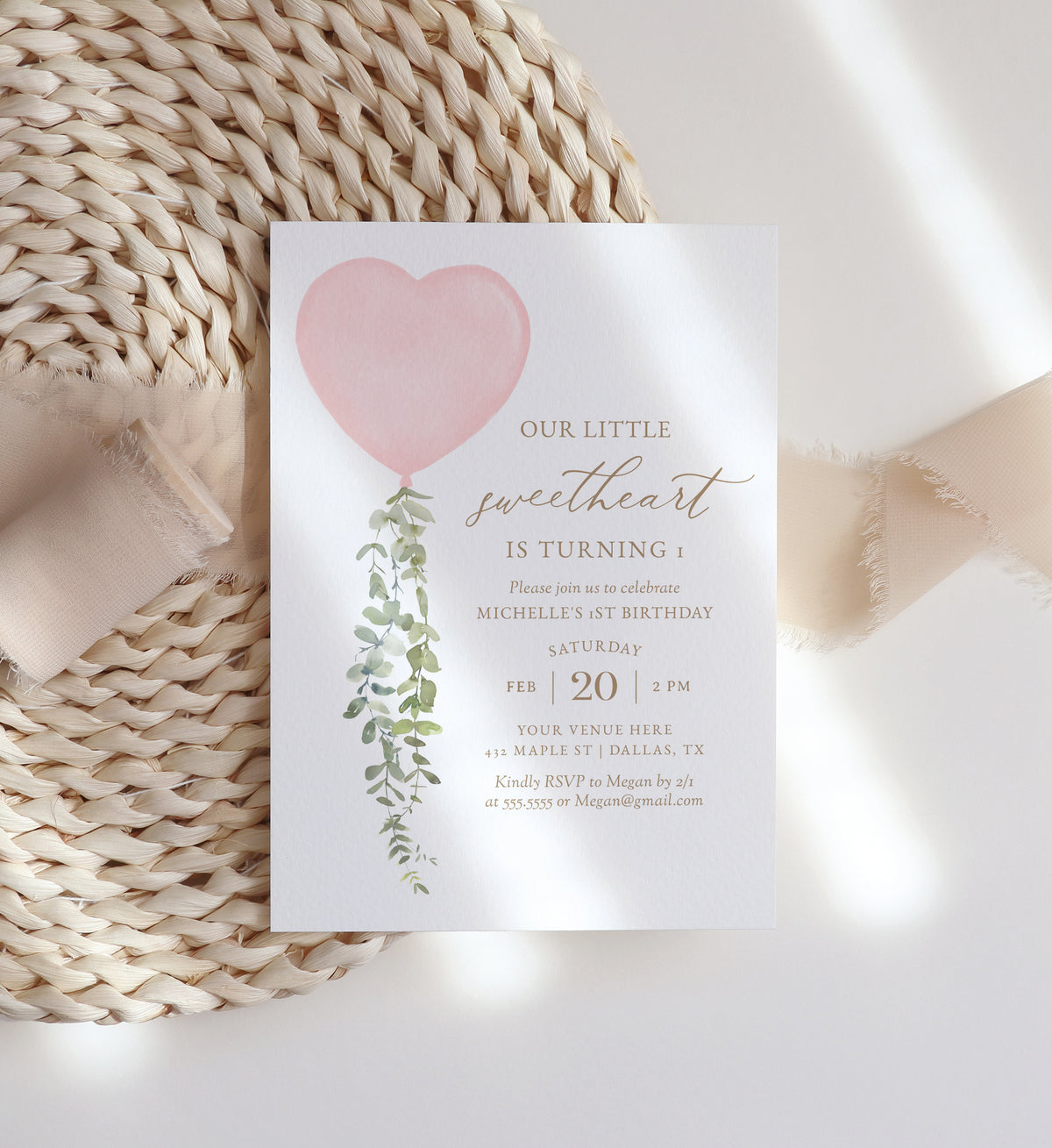 Little Sweetheart Pink Balloon Birthday Invitation