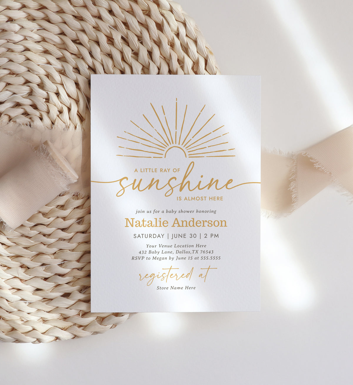 Editable Boho Sunshine Baby Shower Invitation Template