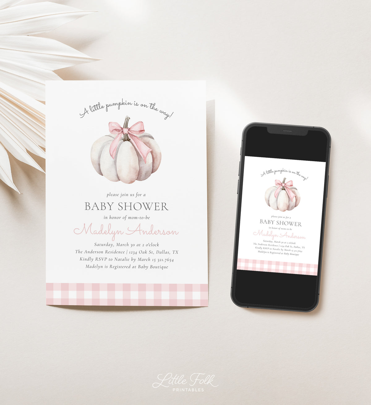 Pink Pumpkin Baby Shower Invitation Template